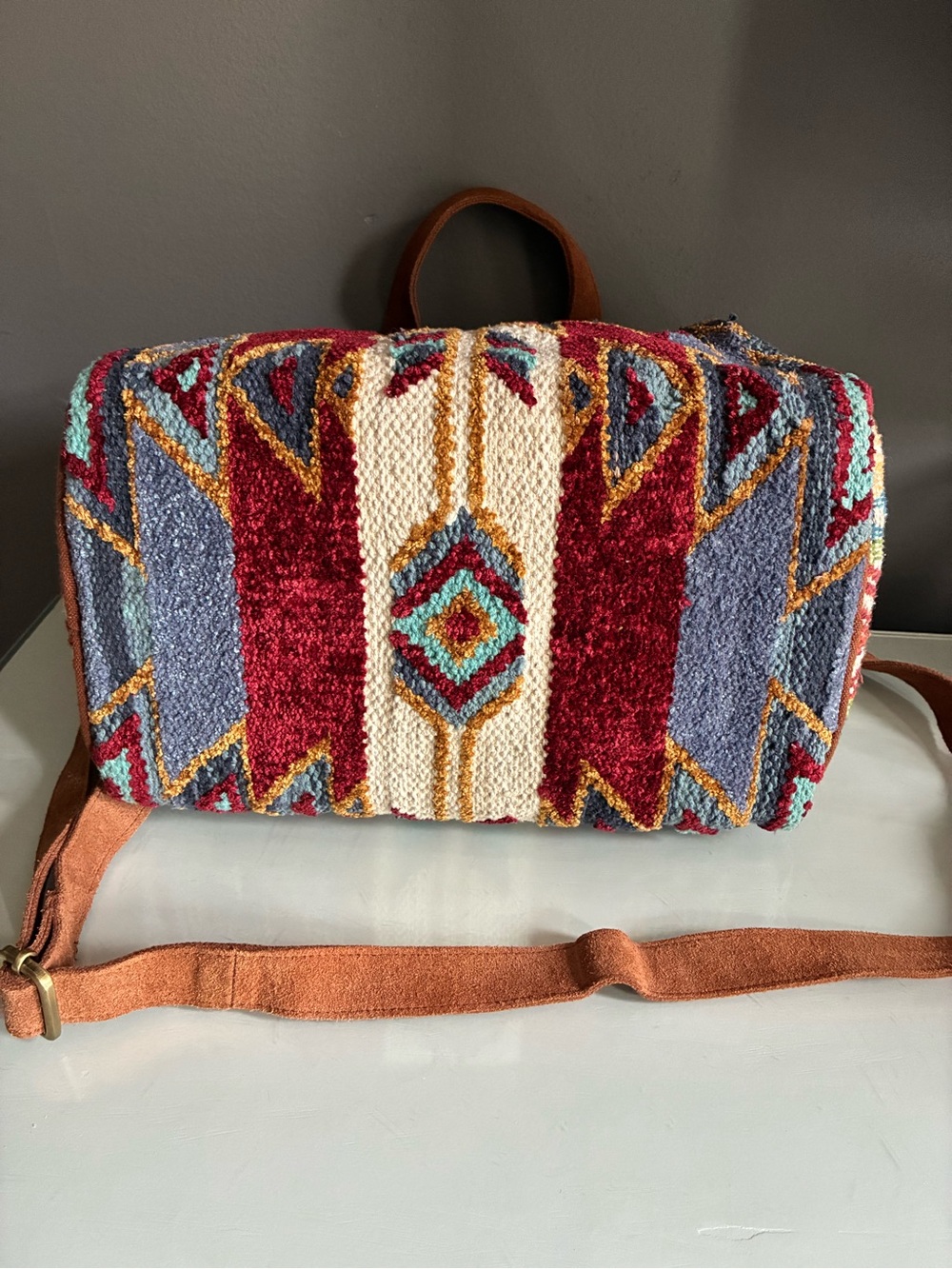 Southwestern Hippie Bohemian Tapestry textured Crossbody Bag with Top Handles - Picture 5 of 10